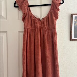 Roxy Ruffled Sleeve Rust Dress